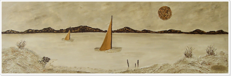 Segelboote (40x120 cm), mit bronze/metallic-Effekten - 390 €