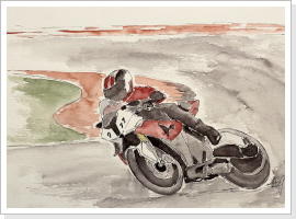 Auf der Rennstrecke (colorierte Skizze) - verkauft Auf der Rennstrecke (colorierte Skizze) - verkauft