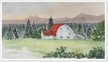 Amerikanische Scheune vor kanadischen Bergen (30x50 cm) - 190 € Amerikanische Scheune vor kanadischen Bergen (30x50 cm) - 190 €