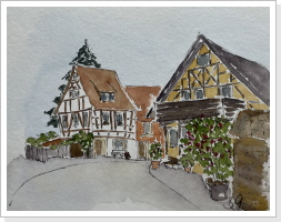 Mönchhofgasse (Colorierte Skizze 24 x 30 cm) - 80€ Mönchhofgasse (Colorierte Skizze 24 x 30 cm) - 80€