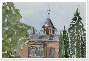 Villa Schmid (colorierte Skizze 24 x 30 cm) - 80€ Villa Schmid (colorierte Skizze 24 x 30 cm) - 80€