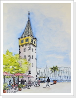 Lindau - Hafen (Colorierte Skizze, 60x50 cm) - 150 € Lindau - Hafen (Colorierte Skizze, 60x50 cm) - 150 €