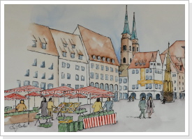 Nürnberg - Hauptmarkt (Colorierte Skizze) - verkauft Nürnberg - Hauptmarkt (Colorierte Skizze) - verkauft