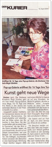 Pop-up Galerie - Der Kurier - April 2014 Pop-up Galerie - Der Kurier - April 2014